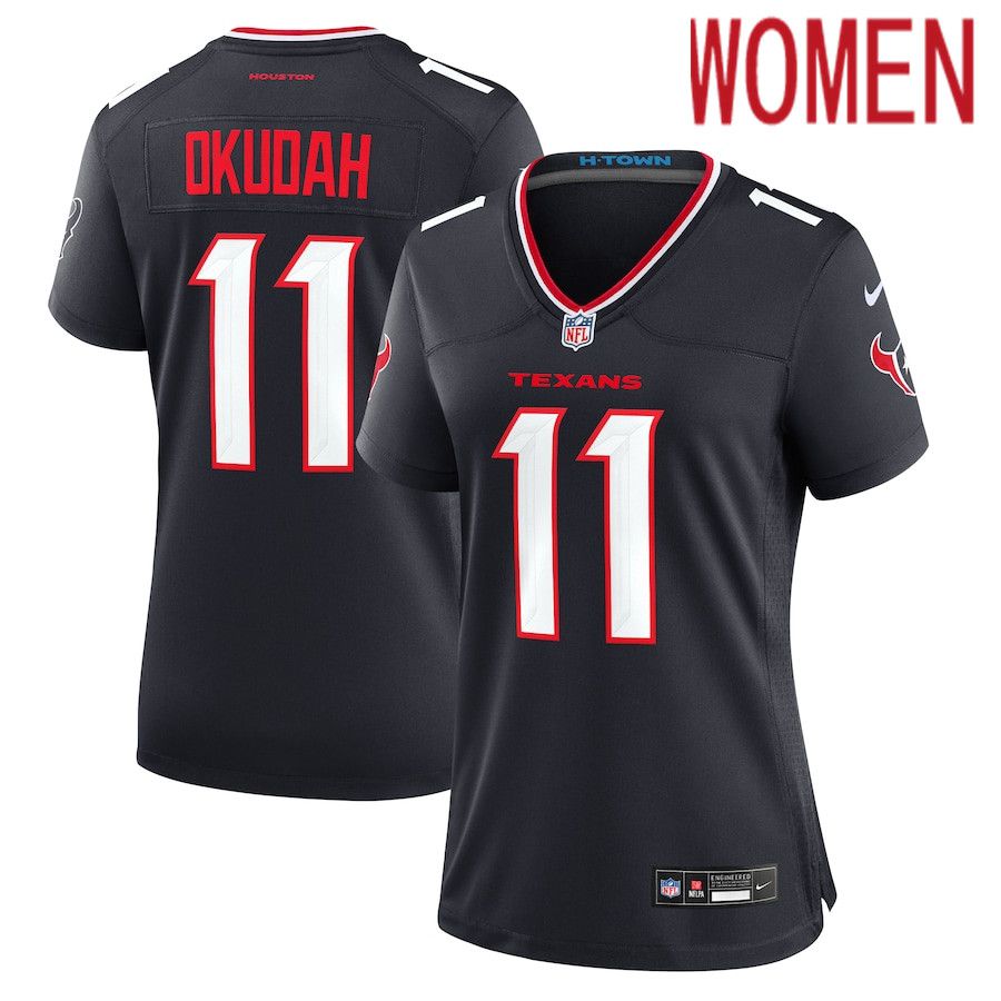 Women Houston Texans 11 Jeff Okudah Nike Navy Team Game NFL Jersey